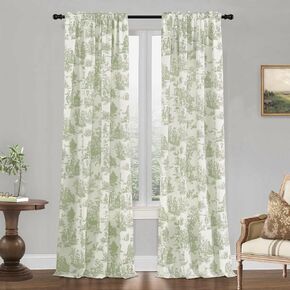 Blue Toile Window Curtains Drapes for Living Room 84 Inch Length 2 Panels Set Long Sheer Cotton Textured French Country Floral Vintage Victorian Semi Blackout Farmhouse Darkening Curtain for Bedroom