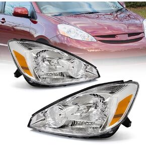 Headlight Assembly for 2004-2005 Toyota Sienna Headlights with Chrome Housing Amber Reflector Replacement Driver and Passenger Side