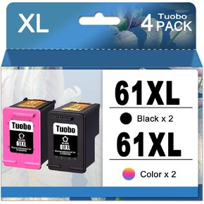 61XL Remanufactured Ink Cartridge Replacement for HP61 61XL 61 XL Used for HP Envy 4500 5530 5534 5535 Deskjet 2540 1000 1010 1512 1510 3050 Officejet 4630 2620 4635 (2 Black, 2 Tri-Color)