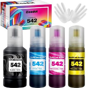 542 Pigment Ink 542 Refill Ink Bottle Remanufactured for Epson 542 Ink Refill Bottles for Ecotank Used for Pro ET-5800 ET-5850 ET-5880 ET-16600 ET-16650 (1 Black,1 Cyan,1 Magenta,1 Yellow,4 Pack)