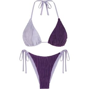 ZAFUL Bikini Sets for Women Halter Two Piece Swimsuit Ribbed High Cut Tie Side Thong Bathing Suit Sexy Padded Swimwear