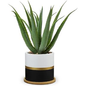 Briful Succulents Artificial Plants Fake Agave Aloe Plants in Gold and Dark Grey Ceramic Pot 11.4" Tall Small Faux Greenery Plant Indoor for Home Office Table Bookshelf Livingroom Decorations