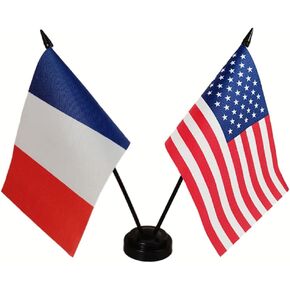 USA American & France Desk Flag, American & French Table Flagx, Flags For Room, 8 x 5 Inches USA & France Deluxe Desk Flag Set