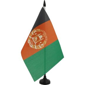 AZ FLAG Afghanistan Table Flag 5'' x 8'' - Afghan Desk Flag 21 x 14 cm - Black Plastic Stick and Base