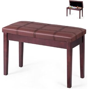 Piano Bench, Solid Wood Keyboard Bench with Storage Compartment, Exquisite Legs & Thick Cushion, Classical Elegant Piano Stool Duet Seat for Home, 14’’ D x 29.5’’ W x 19.5’’ H (Black)