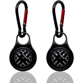 C-50 Mini Survival Compass with Carabiner, [2 Pieces] 2 in 1 Zinc Alloy Clip-on Direction Guide Keychain Holder Hook Emergency Kit Tools for Outdoor Camping Hiking Hunting Mountaineering