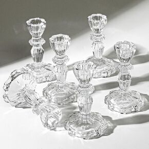 4" Tall Glass Candlestick Holder Set of 6 Clear Crystal Glass Candle Holders for Candlesticks Glass Taper Candle Holder Candle Sticks Holder Decor for Wedding Birthday Party Christmas Valentines Day