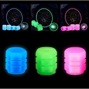 Car Tire Valve Caps, 12 PCS Glow in The Dark Valve Stem Caps Universal for Car, Bike, SUV, Motorcycles, Truck