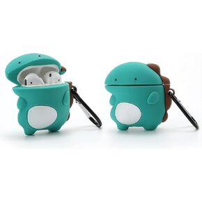 حافظة ديناصور لطيفة ثلاثية الأبعاد لأجهزة Airpod 2nd/Airpod 1st، حافظة ناعمة كرتونية لطيفة ثلاثية الأبعاد، للأطفال والمراهقين والأولاد والبنات والنساء ديناصور ذو شخصية جميلة مع سلسلة مفاتيح لحافظة Airpod 1st & 2nd (ديناصور)