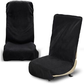 قطعتان من غطاء مقعد السيارة المقاوم للماء من قماش تيري، واقي منشفة مقعد السيارة، أغطية مقاعد أمامية غير قابلة للانزلاق للسيارات والشاحنات وسيارات الدفع الرباعي والجري واللياقة البدنية والسباحة والرياضات المائية، أسود، 55 × 29.5 بوصة in Kuwait