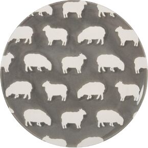 Primitives by Kathy Decorative Stoneware Plate - Gray & White Farmhouse Sheep Design 8.5 Inch Diameter