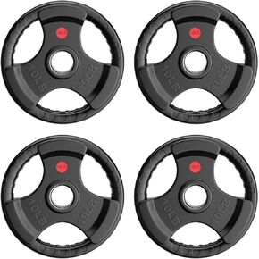 GIKPAL Rubber Weight Plates, 2-inch Olympic Grip Plate for Weightlifting and Strength Training, Olympic Weight Plates Set for Barbell in Home Gym (10lb-45lb)