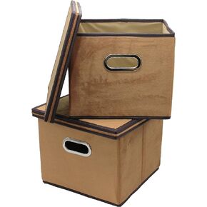 Seta Direct, Brown Natural Bamboo Foldable File Cabinet Storage Box Shelf Organizer Hanging File Folder with Lid [2 Pack, Letter Size]