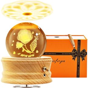 3D Crystal Ball Music Box, LED Floodlight Luxury Wooden Bedside Lamp, Best Gift for Children,Parents,Women,Christmas/Mother's Day/Valentine's Day,Music Boxes Home Decor