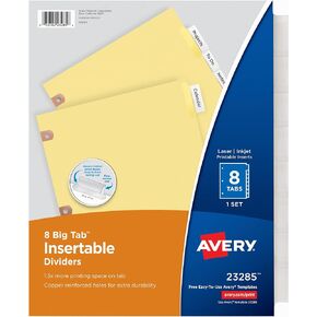 Avery 23285 Insertable Big Tab Dividers, 8-Tab, Letter,Clear (Pack of 2)