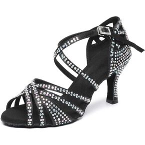 Rosefinch Women's Latin Dance Rhinestone Shoes Soft Bottom Modern Pole Dance Ballroom Dance Wedding Shoes High Heel Adjustable Latin Shoes for Girls Ladies