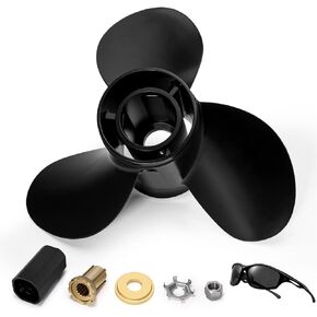 Outboard Propeller 13 1/4 x17 Pitch 48-77344A45 OEM-Grade Aluminum Boat Outboard Moto Propeller for Mercury 60 75 90 100 115 hp，15 Spline Tooth,RH，Hub Kits Included 13.25 x 17 p, black