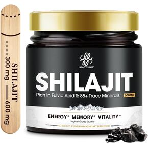 Pure Shilajit Resin with Spoon for Men & Women, 600mg Shilajit Supplement Max Strength with 85+ Trace Minerals Golden Grade for Enhanced Energy and Immune Support, 2.12oz, 60gm, 100 Servings