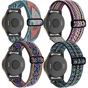 4 Pack Stretchy Watch Bands Compatible with Garmin Venu Bands/Venu Sq, 20mm Nylon Straps for Garmin Vivoactive 3,Venu 2 Plus,Vivoactive 3 Music,Forerunner 245/645 /245 Music/645 Music for Women Men.