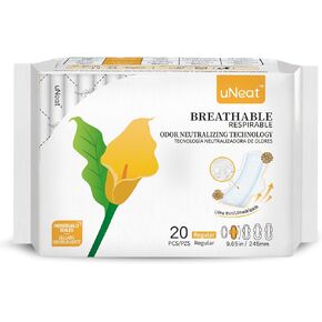 Regular with Wings Ultra-Thin Sanitary Pads for Women and Teen, Unscented, Eliminates Odor, Regular Absorbency, Day Pads (Regular, 20 Count)