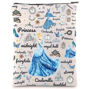 LQRI Cinderella Princess Book Sleeve with Zipper Fairy Tales Book Cover Fairytales Princess Merch Princess Cartoon Lover Gift