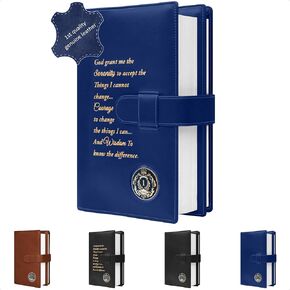 Genuine Leather Double AA Big Book Cover & 12 Steps & 12 Traditions | Medallion Holder | by Galileo | Perfect Gift | Alcoholics Anonymous (Genuine Leather, Navy Blue/Serenity Prayer)