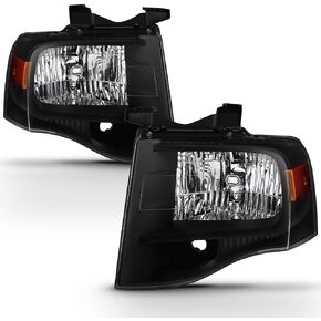 ACANII - For 2007-2014 Ford Expedition Black Housing Headlights Headlamps Replacement Pair Set Driver + Passenger Side