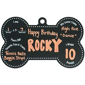 Dog Birthday Bone Shaped Reusable Chalkboard Sign / 7 1/2" x 12" Black and White Blackboard Photo Prop