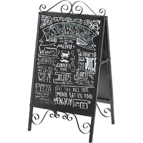 MyGift Scrollwork Design Large A-Frame Black Metal Freestanding Chalkboard Sign/Decorative Restaurant Menu Sidewalk Message Board