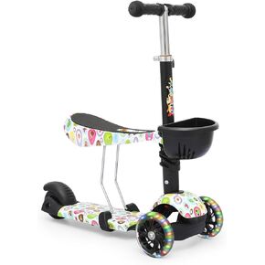 MADOG Scooter for Toddlers Ages 3-5 with Extra Wide PU Light-Up Wheels, Adjustable Height 2-in-1 Sit/Stand Child Toddlers Toy Kick Scooters w/Detachable Seat and Front Basket for Boys/Girls