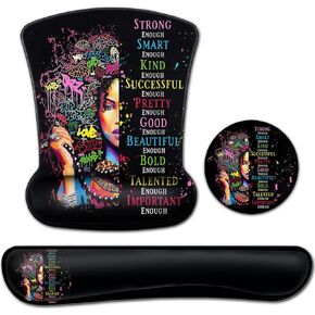 Ergonomic Mouse Pad with Wrist Support Gel MousePads, Comfortable Wireless Mouse pad, Pain Relief Mousepad with Non-Slip Rubber Base, African American Woman Black Women