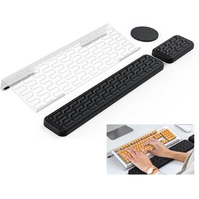 حامل لوحة مفاتيح الكمبيوتر HONKID لسطح المكتب ومساند المعصم للماوس ولوحة المفاتيح، حامل لوحة مفاتيح مائل من الأكريليك الأسود 4 في 1 مع وسادات مسند المعصم للكتابة المريحة، أسود in Kuwait