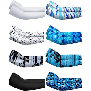 SATINIOR 8 Pairs UV Cooling Sun Protection Sleeves to Cover Arms Ice Silk Cooling Compression Sleeve for Men Women (Chic Pattern)