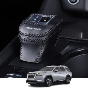 Kakash Custom Interior Accessories for Nissan Pathfinder 2022 2023 Leather Automatic Gear Shift Knob Cover,Transimission Boots Shift Lever Leather Sheath(Black Stitches)