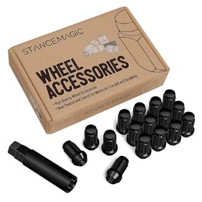 16pcs Black Spline ATV Lug Nuts - 3/8x24 Thread Size - 1.4 inch Length - Closed End - Cone Acorn Taper Seat - Includes 1 Socket Key Tool - Compatible with Many Polaris Sportsman RZR Ranger Kawasaki