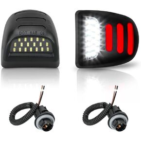 Bestview LED License Plate Lights Tag Lamp Assembly Red OLED Neon Tube Socket Wire Harness for Chevy Silverado GMC Sierra 1500 2500 3500 Suburban Tahoe Avalanche Cadillac Escalade EXT Yukon