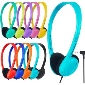 Kids Headphones Bulk 10 Pack for School Classroom Student Children Toddler Boys Girls Teen and Adult,Class Set of Headphones for Students Computer 3.5mm Jack (10 Mixed Colors)