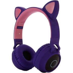 Kids Bluetooth 5.0 Cat Ear Headphones Foldable On-Ear Stereo Wireless Headset with Mic LED Light and Volume Control Support TF Card Aux in Compatible with Smartphones PC Tablet (Green)
