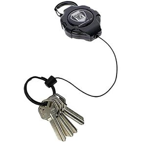 Heavy Duty Retractable Ratchit Keychain Tether Reel for Multiple Keys with Clip (Large Polycarbonate Body) - Stays Extended Kevlar Cord Lanyard Leash - (Carabiner Attachment)