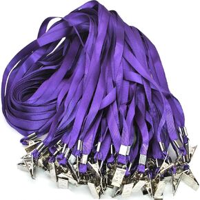 Beebel Black Lanyards 100 Pack Nylon Flat Badge Lanyard Bulldog Clip for Id Badge Name Tags