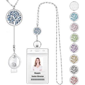 Lanyards for ID Badges Keys Women Cute Teacher Lanyard ID Holder Necklace Silver Chain Fashion Strong Keychain Diffuser Office School Work Jewelry Nurse Teacher Appreciation Gifts Mandala