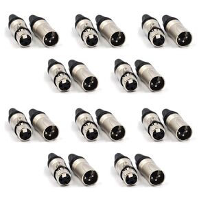 (20 Pack) 3-Pin XLR Cable Connector 10 Male & 10 Female Solder Type Mic Audio Socket Microphone Line Plug Connector, Black Housing Silver Contacts in Kuwait