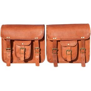 GifteQ Leather Motorcycle Saddle Bags Messenger Saddle Bag Bike Motorcycle Accessories Bicycle Tool Bag Luggage Bag for Motorcycles and Bikes (Set of 2) (9 x 11 x 2.5 Inches)