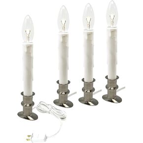 612 Vermont Electric LED Window Candle with Clear Bulb, Automatic Timer, Metal Slimline Base, VT-9133-BW-R4 (Polished Brass, Pack of 4)