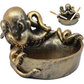 Ebros Marine Sea Monster Kraken Giant Octopus Grasping Basin Ashtray Figurine 5.5"Wide Nautical Ocean Terror Myth Decorative Statue For Cigarettes Coins Knick Knacks Squids Cephalopod Sculpture