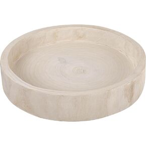 Creative Co-Op Round Hand-Carved Paulownia Wood Tray, Whitewashed Finish Accent Decor