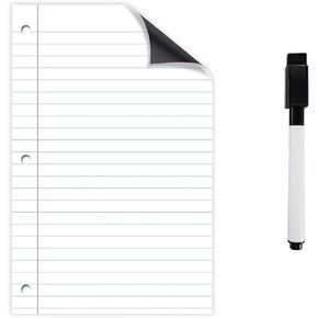 Dry erase Magnetic sheet - Notebook design. 11x17 inches. Comes with 1 Black Dry erase Magnetic Fine Tip Marker with Eraser.