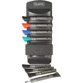 Quartet Whiteboard Accessory Caddy, Includes 8 Chisel Tip Dry Erase Markers and 1 Eraser, White Board Accessories, Black (558)