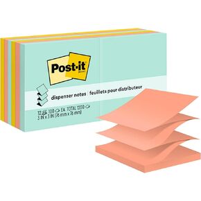 Post-it Pop-up Notes, 3x3 in, 12 Pads, America's 1 Favorite Sticky Notes, Beachside Café Collection, Pastel Colors, Recyclable (R330-12AP)