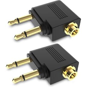 Dual 3.5mm Male to 3.5mm Female Airplane Headphone Adapter Gold Plated (2 Pack)